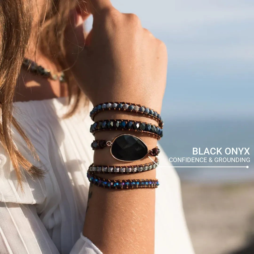 "Symbol of Mastery" Wrap Bracelet in Onyx
