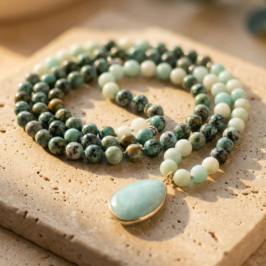 "Return to the Essential" Mala Necklace in Amazonite & African Turquoise