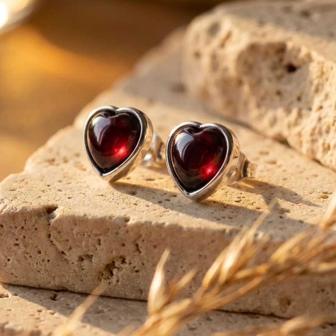 "Passion Heart" Earrings in Garnet