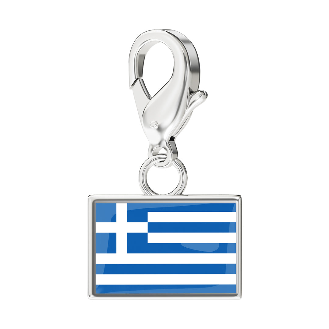 Greece Flag Charm - Silver