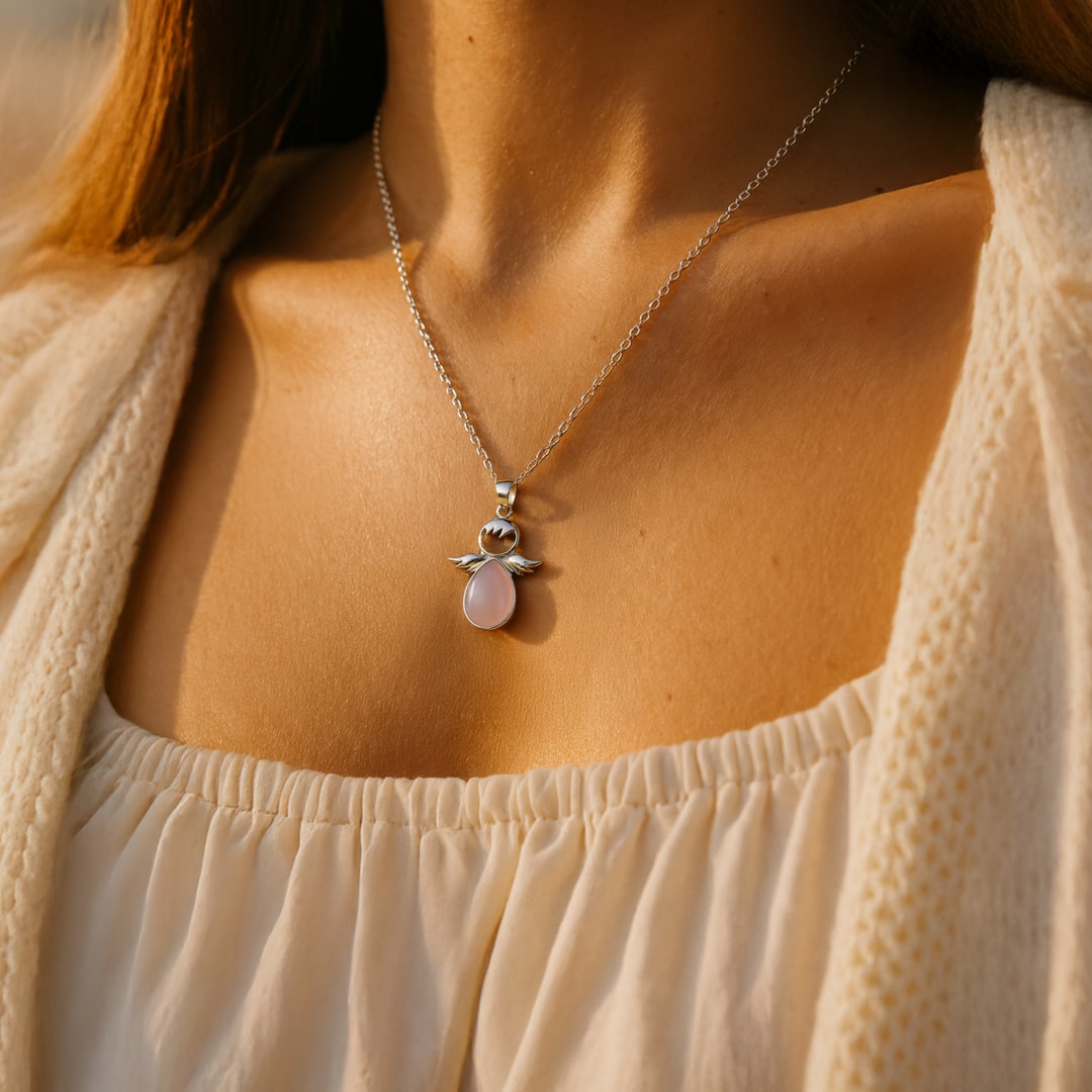 "Little Winged Guardian" Pendant and its Natural Stone