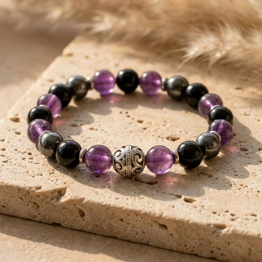 "Protective Bubble" Bracelet - Amethyst, Hematite & Obsidian