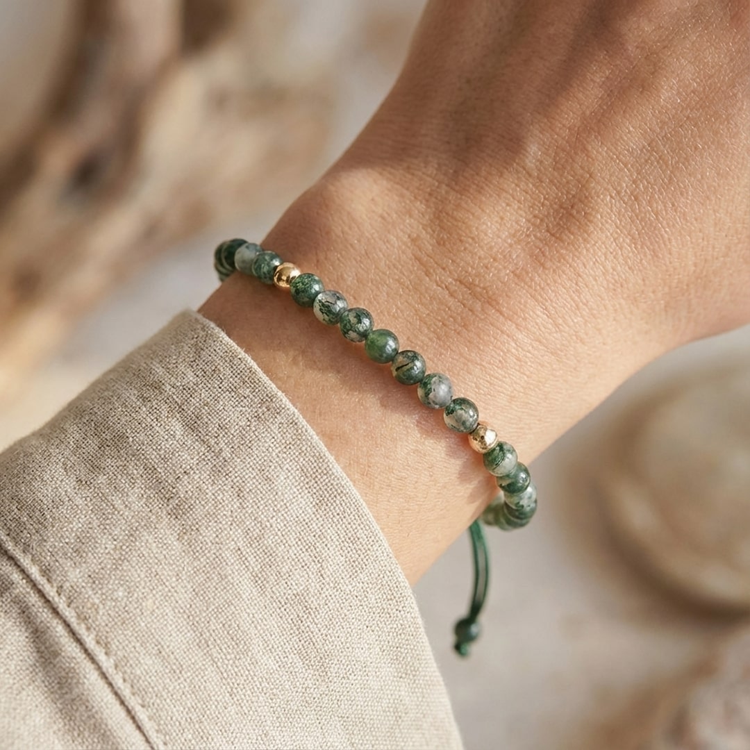 "Serenity" Adjustable Bracelet in Moss Agate