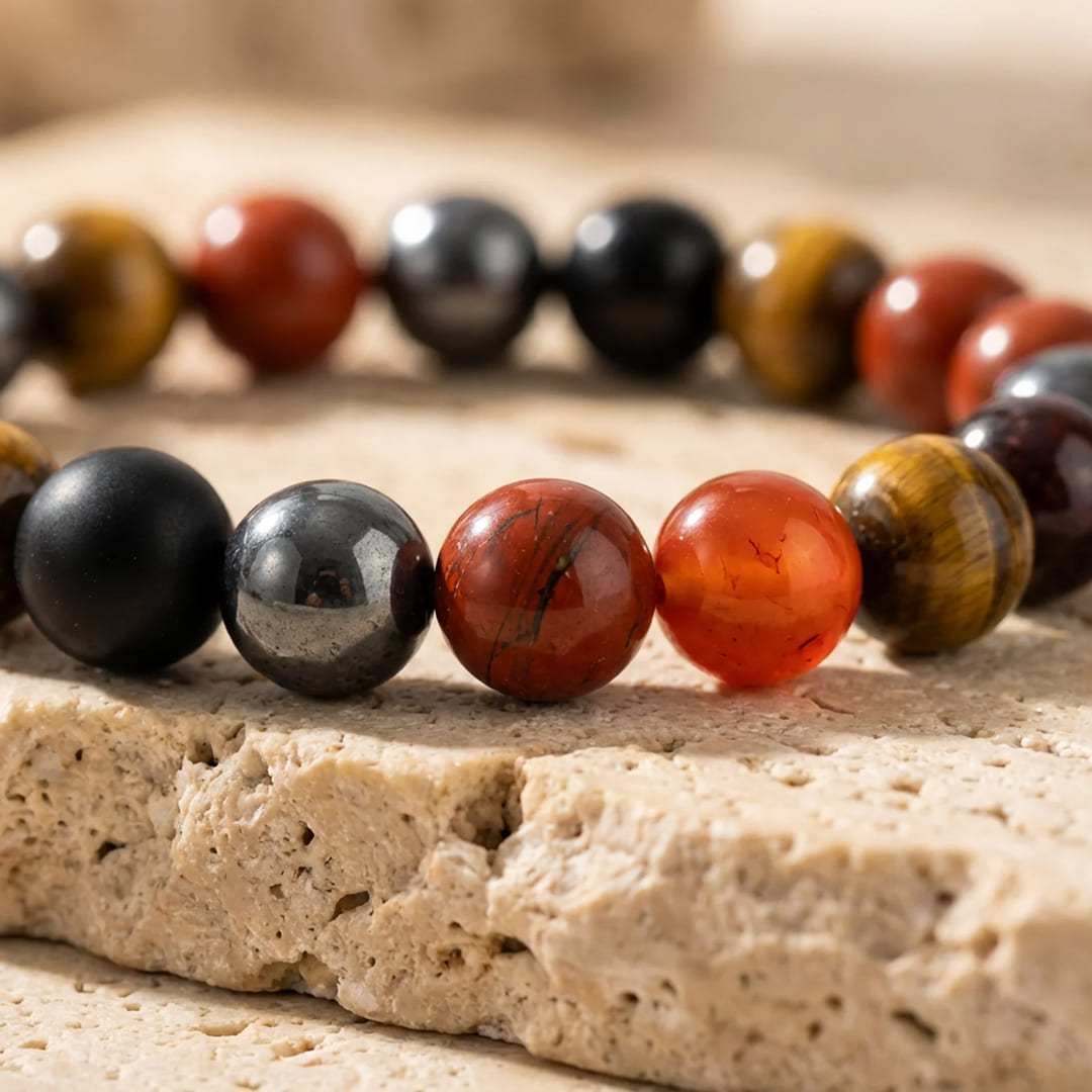 "Grounding & Protection" Bracelet in Tourmaline, Red Jasper, Hematite & Tiger's Eye