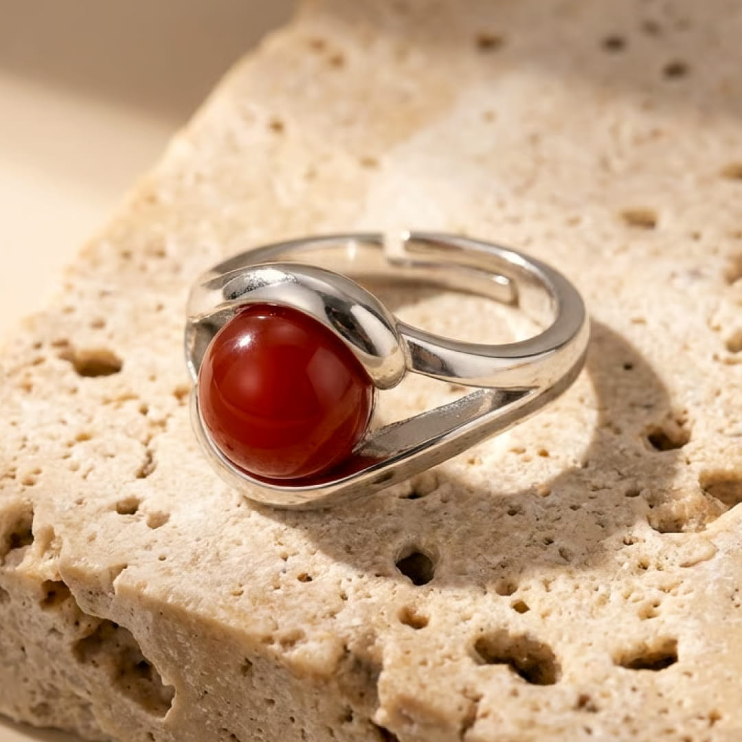 "Inner Drive" Adjustable Ring in Red Agate