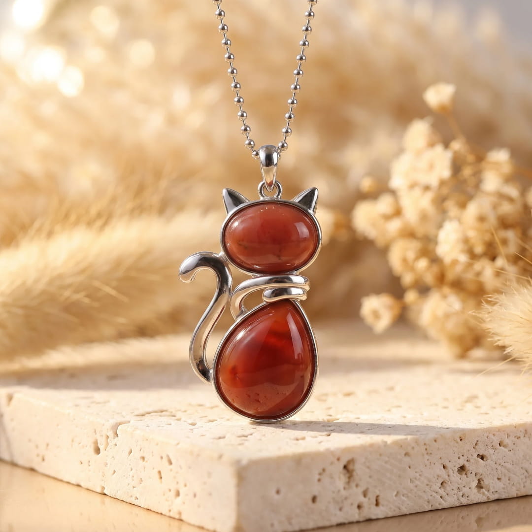 Natural Stone Cat Pendant