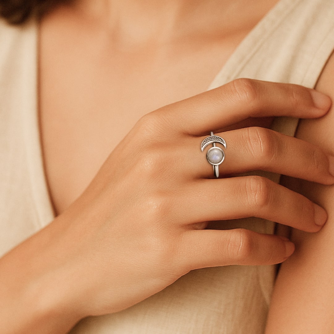 "Selene" Adjustable Ring in Moonstone