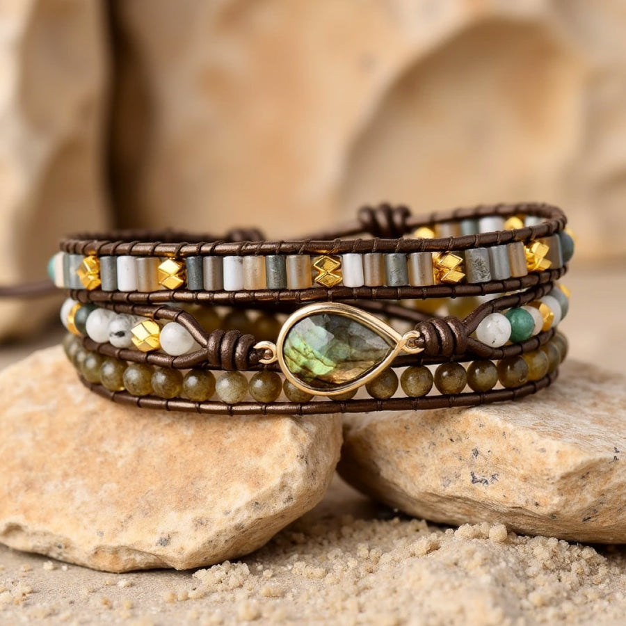 "Boreal Drop" Wrap Bracelet in Labradorite