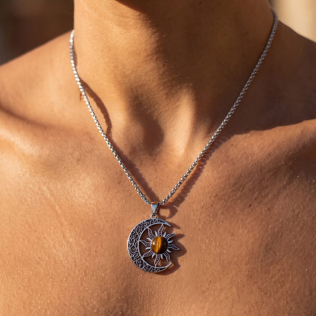"Moon-Sun Cosmic Balance" Pendant in Tiger's Eye