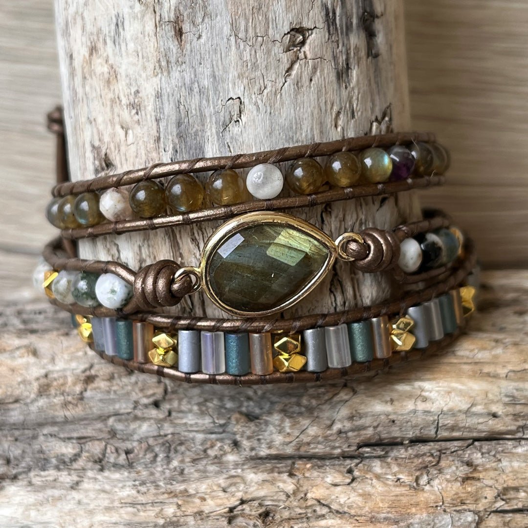 "Boreal Drop" Wrap Bracelet in Labradorite