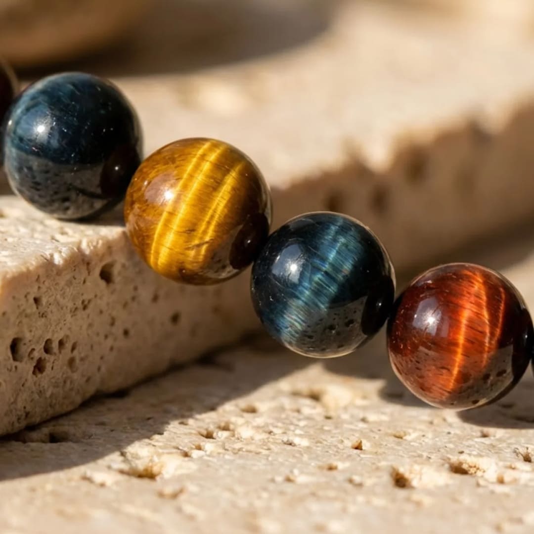 "Multiple Eye" Necklace in Tiger's Eye, Hawk's Eye & Bull's Eye
