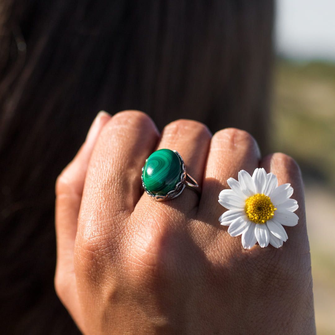 "Metamorphosis" Adjustable Ring in Malachite