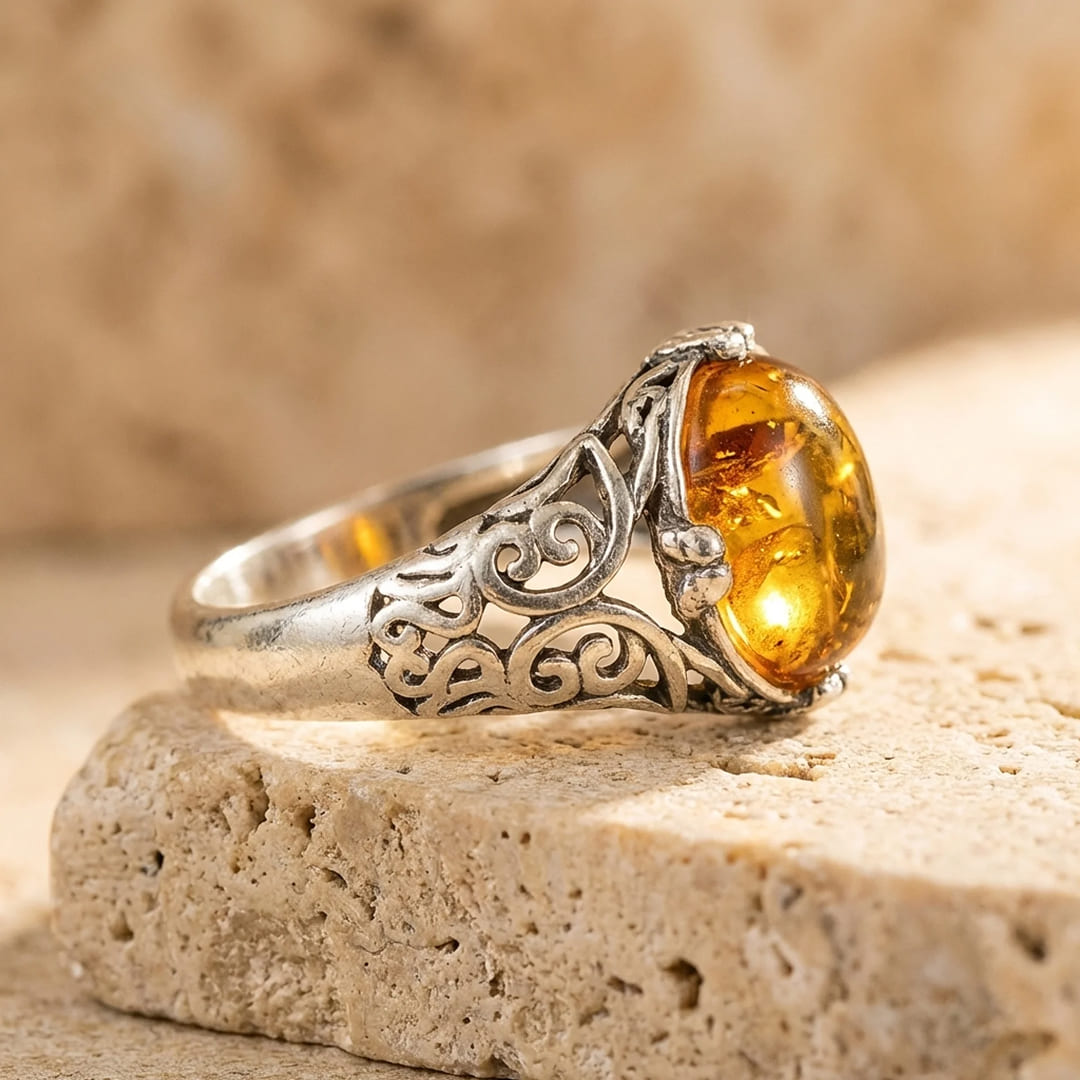 "Solar Radiance" Adjustable Ring in Amber