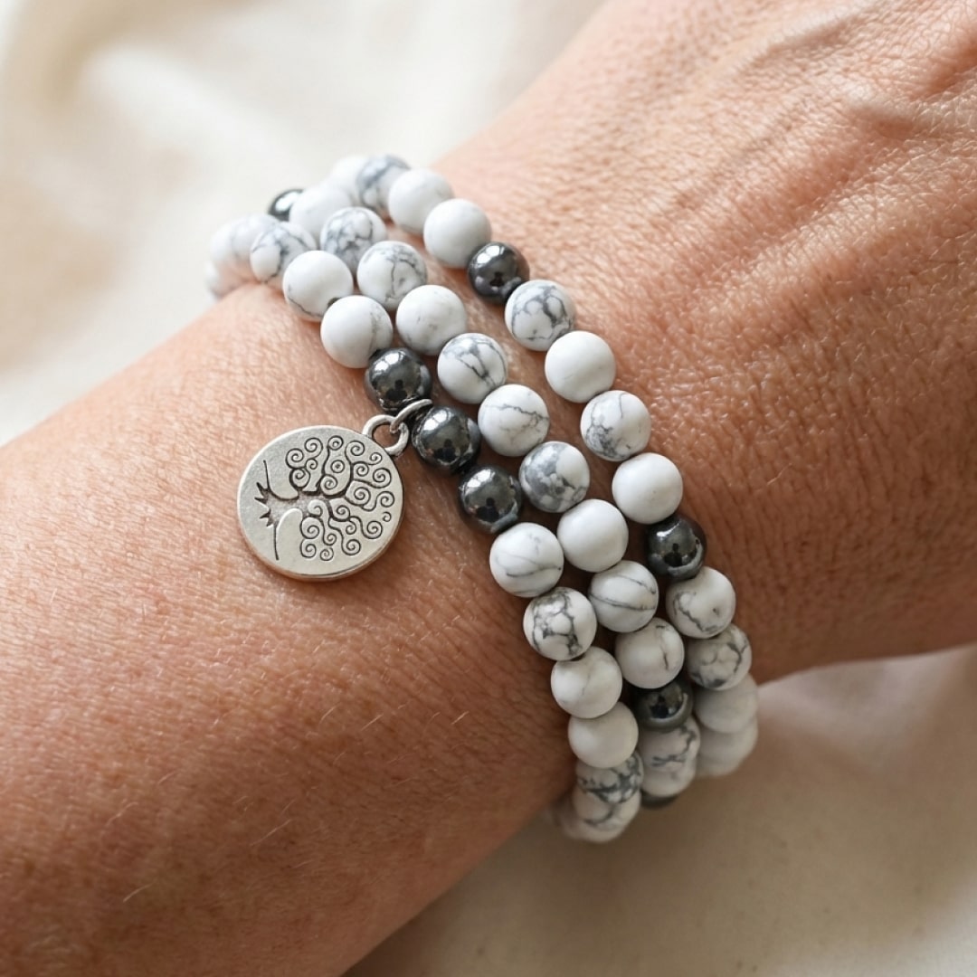 "Feminine Gentleness" Mala Bracelet in Howlite