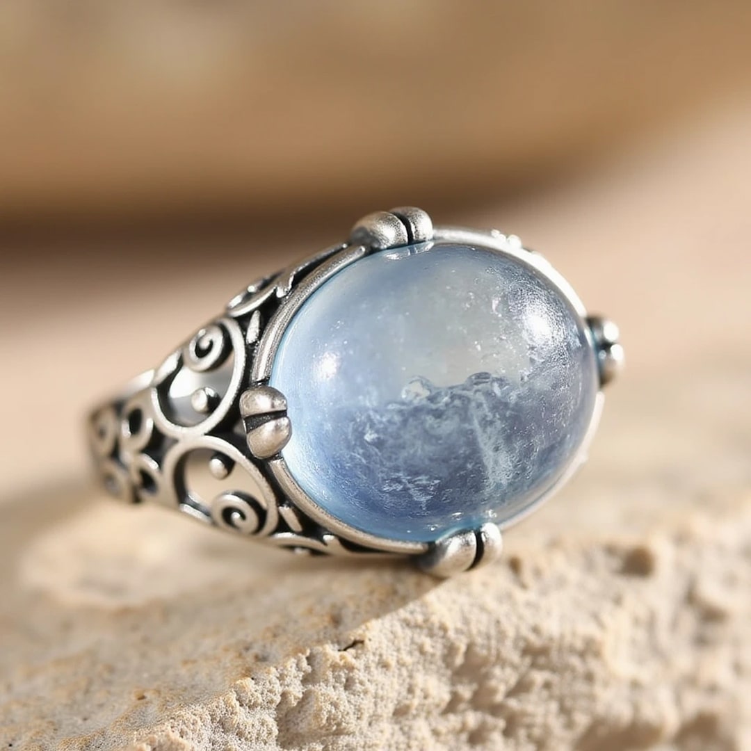 "Voice of the Soul" Adjustable Ring in Aquamarine