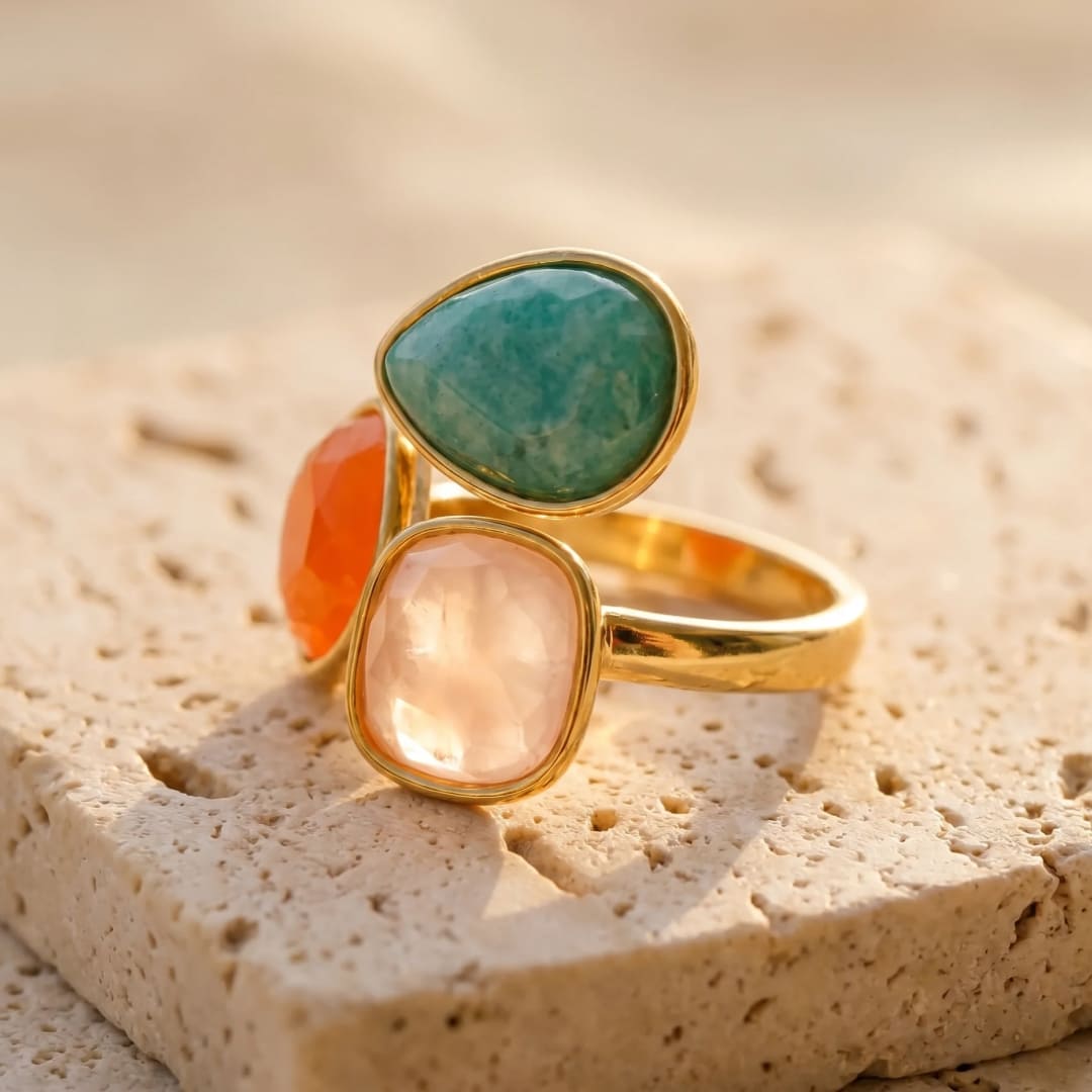 "Santi" Ring in Amazonite, Orange Aventurine & Rose Quartz