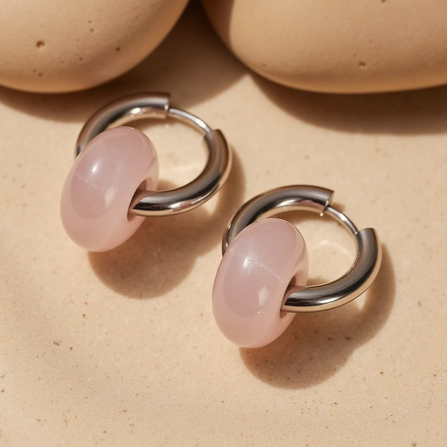 "Double Hoop" Earrings in Natural Stones