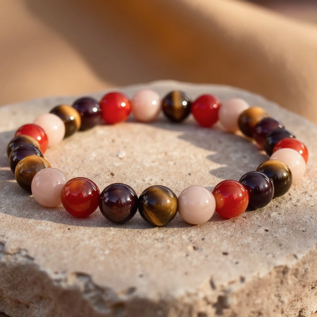 "Luck & Joy" Bracelet in Tiger's Eye, Sunstone, Carnelian & Garnet