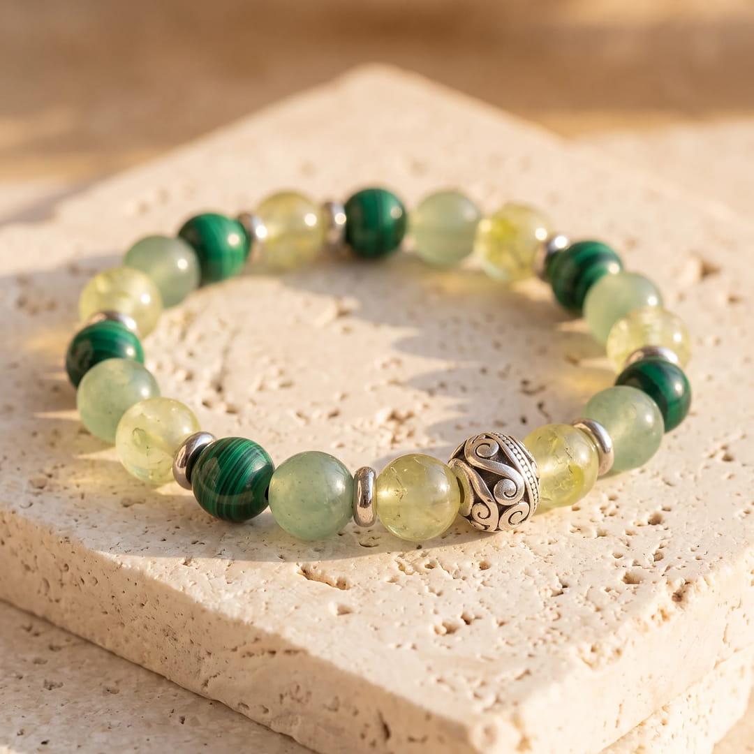 "Breath of Nature" Bracelet in Malachite, Prehnite and Green Aventurine
