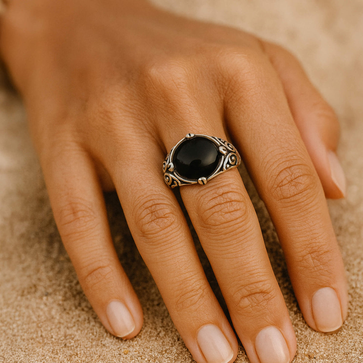 "Grounded Serenity" Ring in Black Agate
