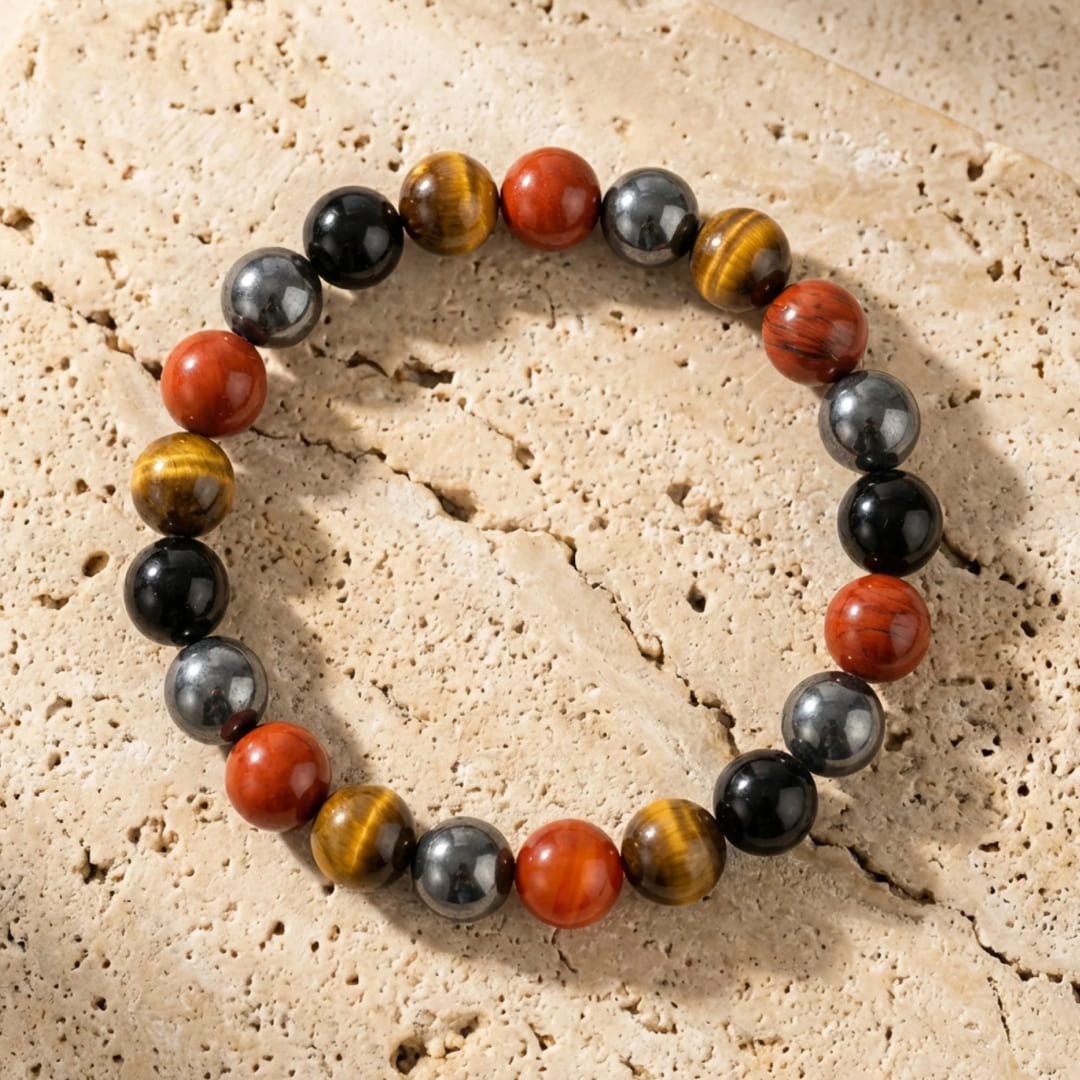 "Grounding & Protection" Bracelet in Tourmaline, Red Jasper, Hematite & Tiger's Eye