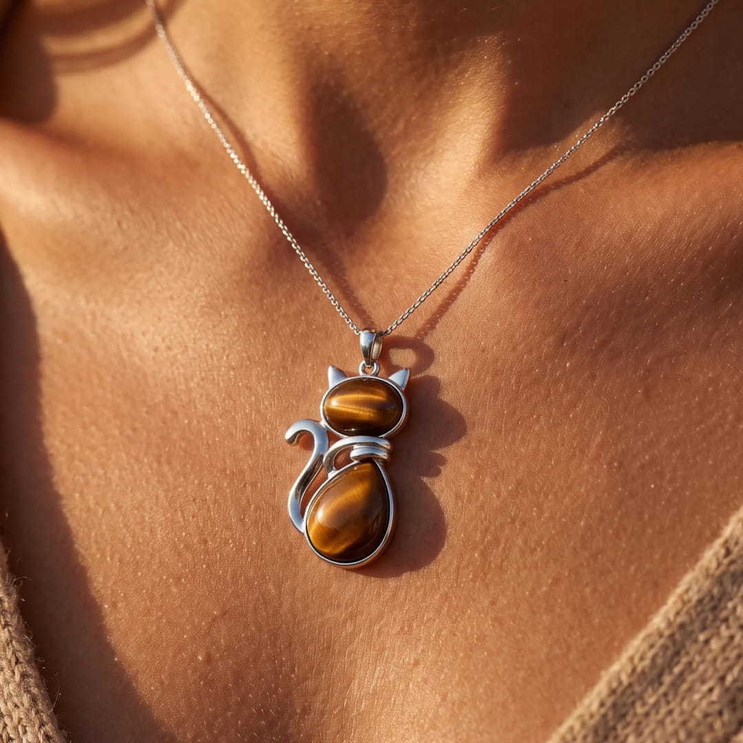 Natural Stone Cat Pendant