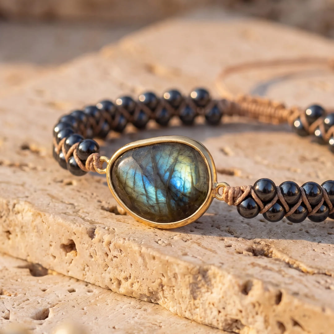 "Celestial Eye" Bracelet in Labradorite & Hematite