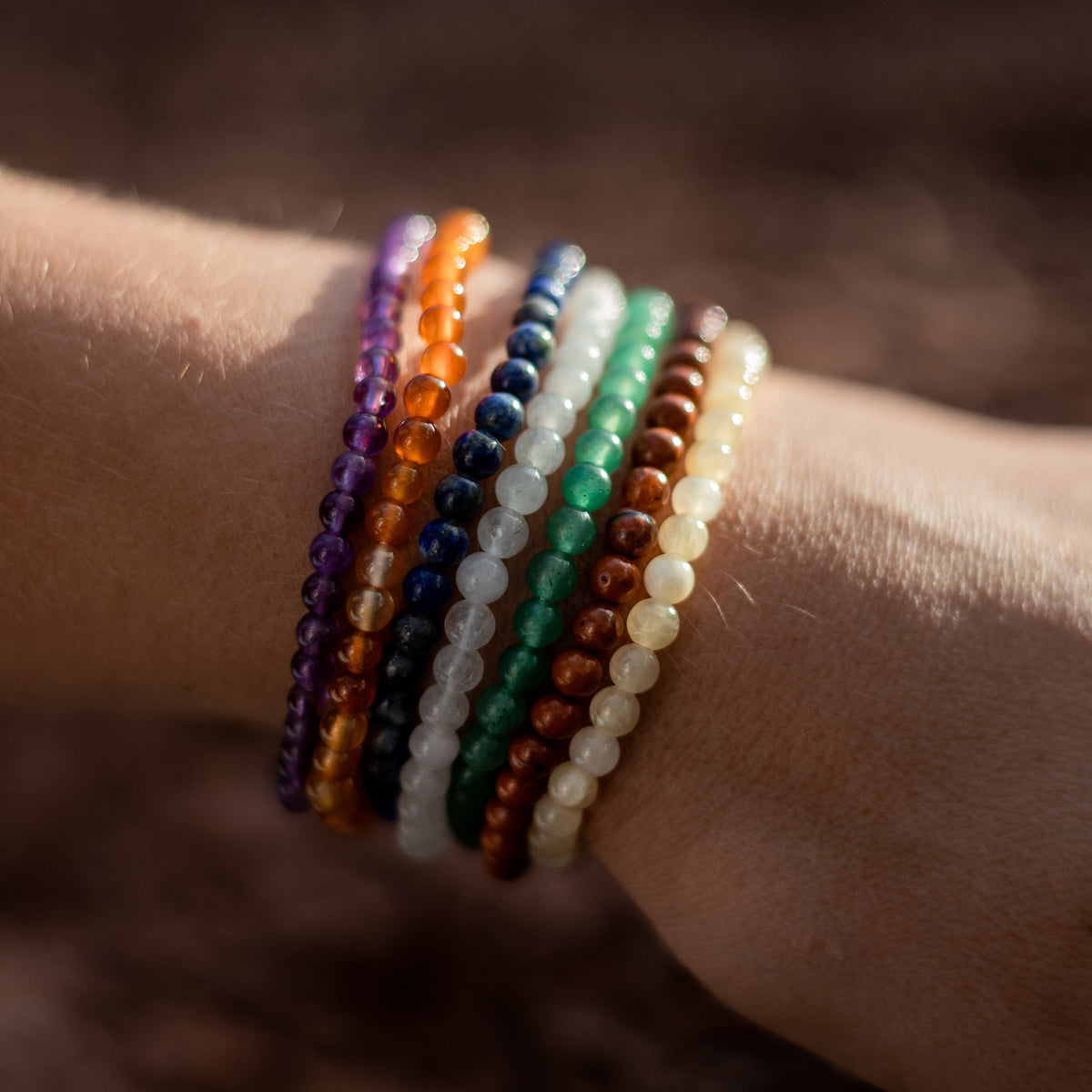 "Rainbow" Set of 7 Bracelets in Natural Stones