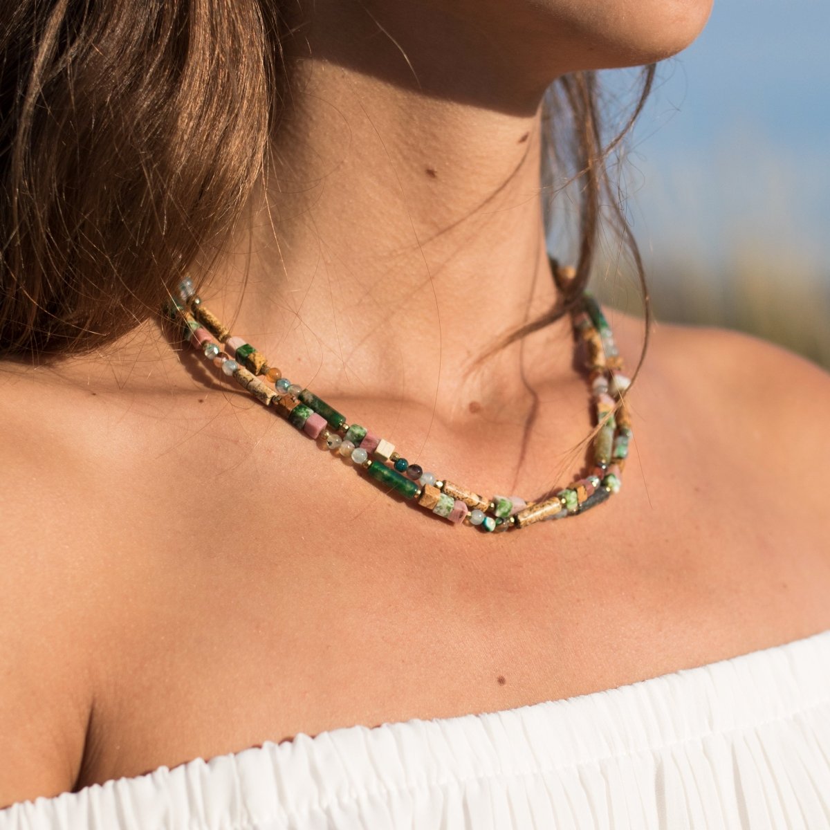 Boho Chic Necklace in Natural Stones
