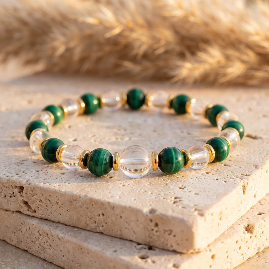 "New Beginning" Bracelet in Malachite & Rock Crystal