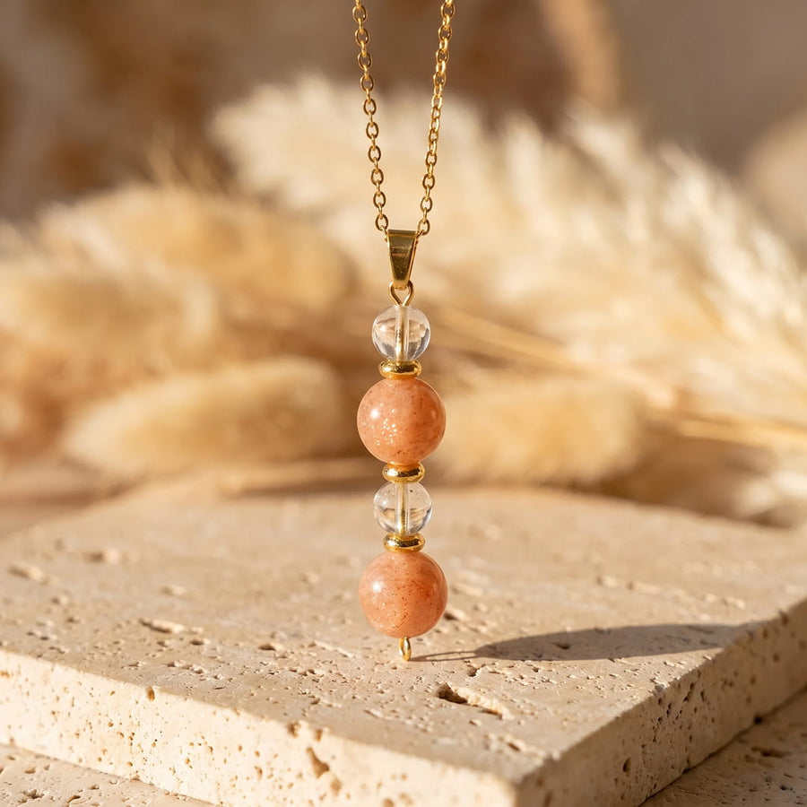 "Clear Dawn" Pendant in Sunstone & Rock Crystal