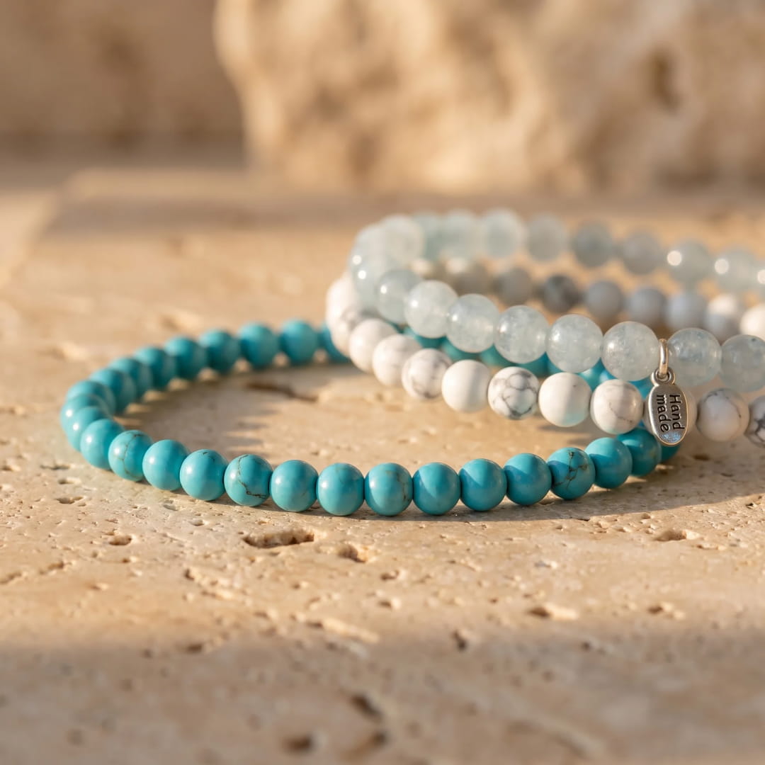 "Ocean of Gentleness" Set in Turquoise, Howlite & Aquamarine