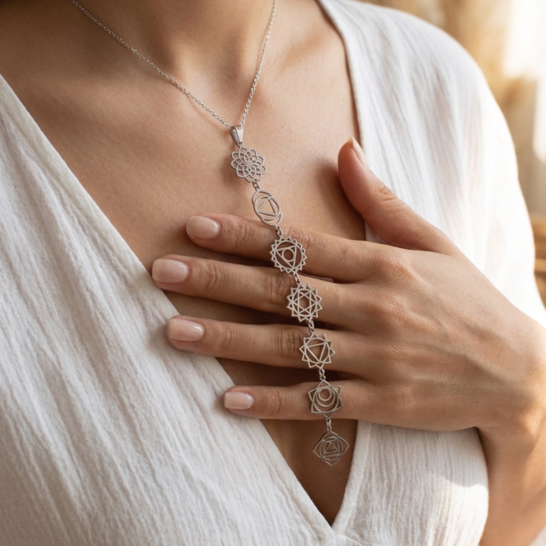7 Chakras Necklace - 7 Engraved Symbols