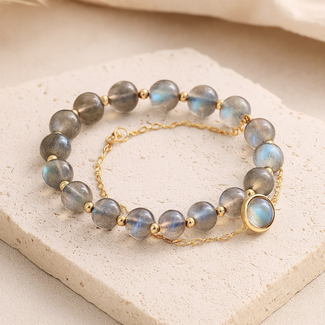 "Clarity & Protection" Bracelet Duo in Labradorite