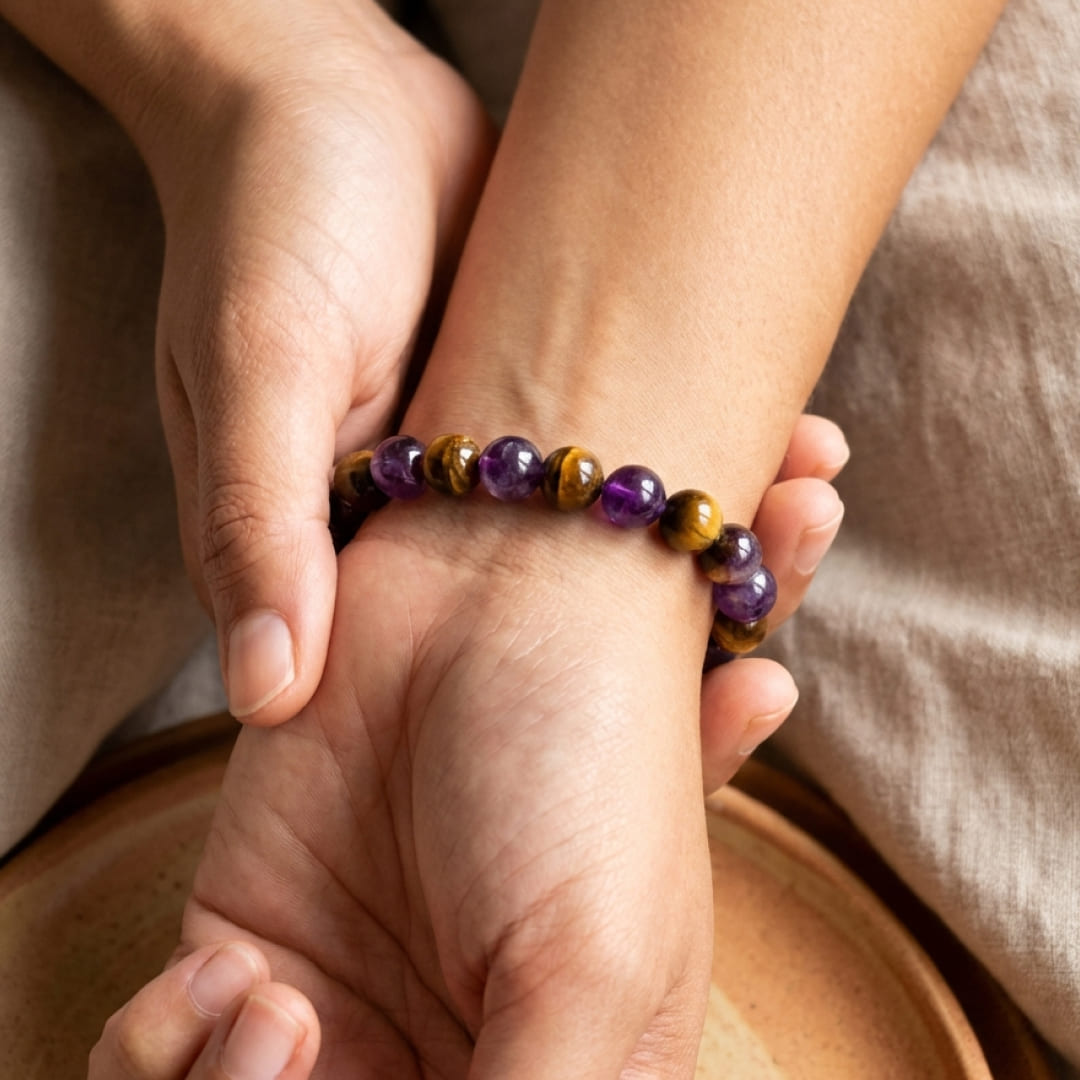 "Deliverance" Bracelet in Amethyst & Tiger's Eye