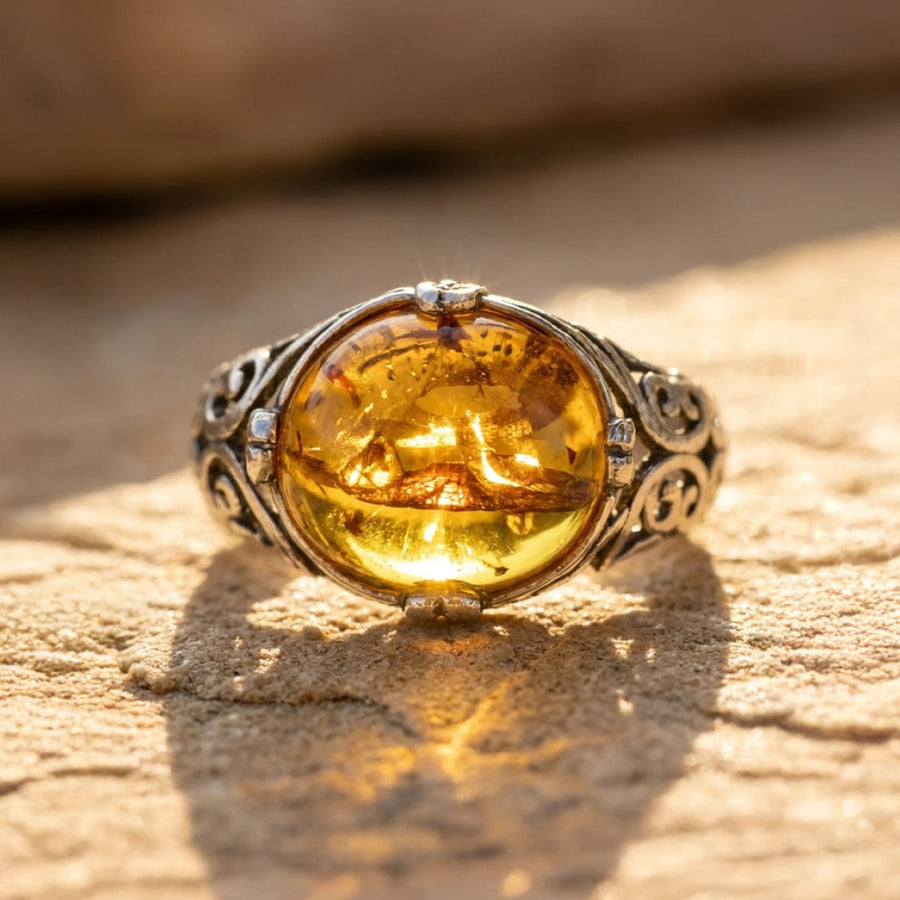 "Solar Radiance" Adjustable Ring in Amber