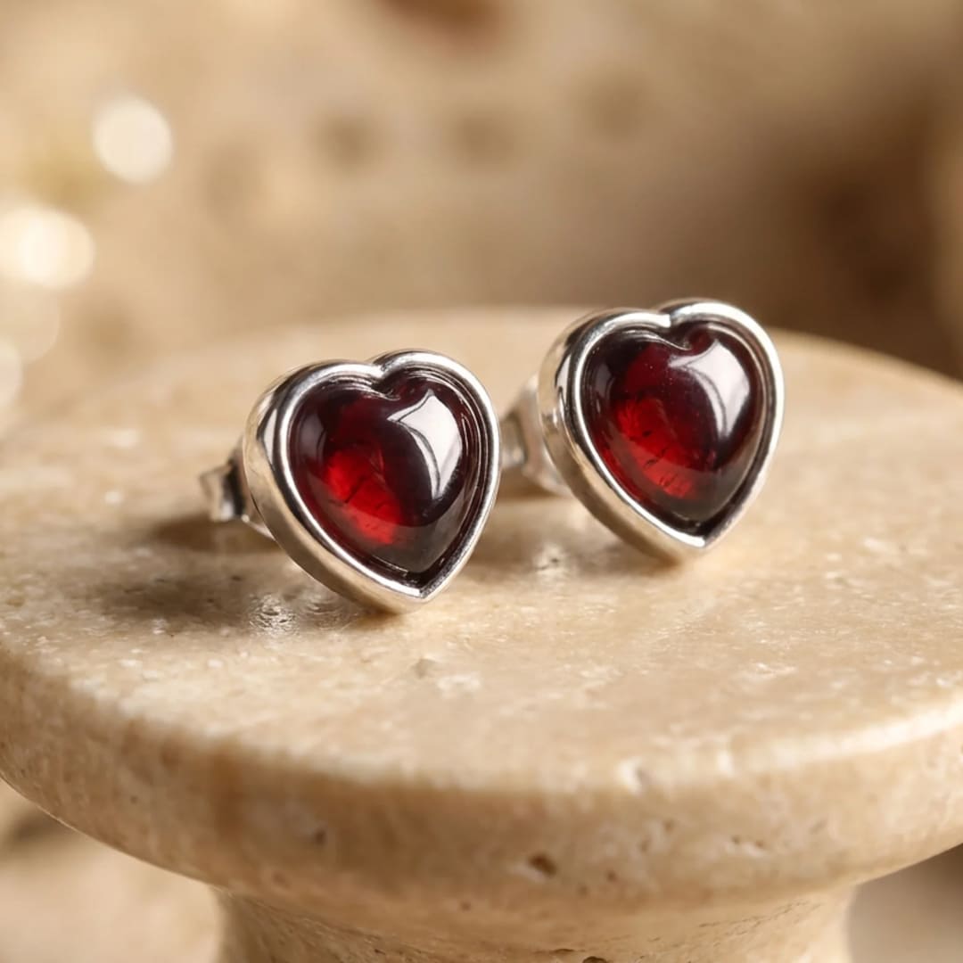"Passion Heart" Earrings in Garnet