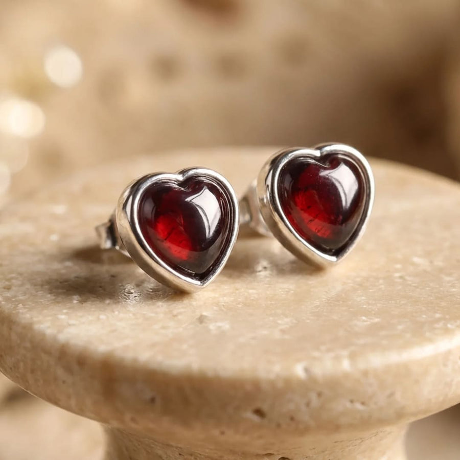 "Passion Heart" Earrings in Garnet