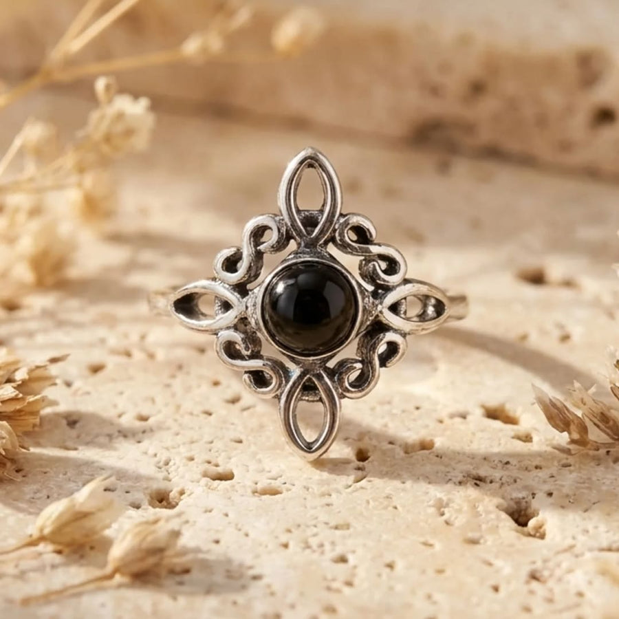 "Interlaced Knot" Adjustable Ring in Obsidian