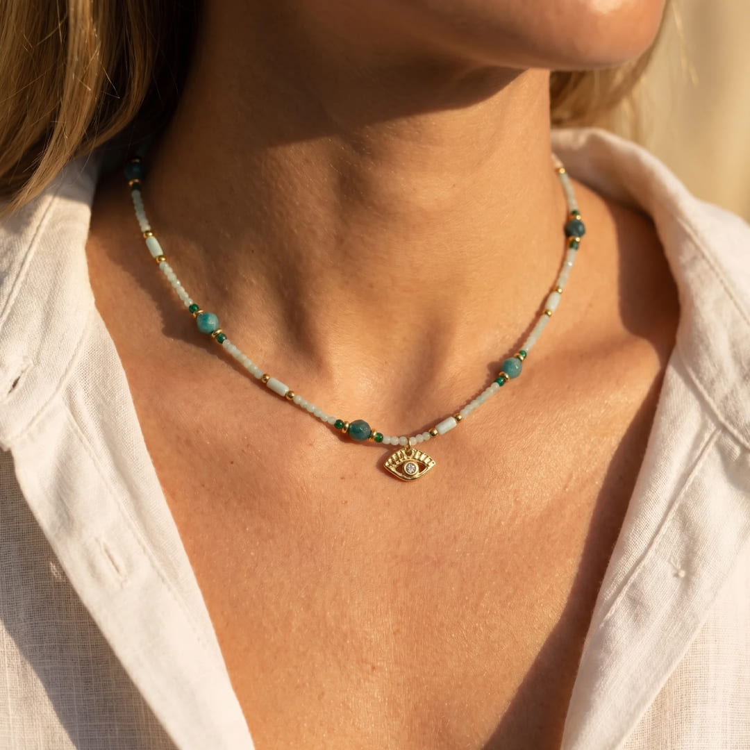 "Gaze of Serenity" Necklace in Amazonite & Apatite