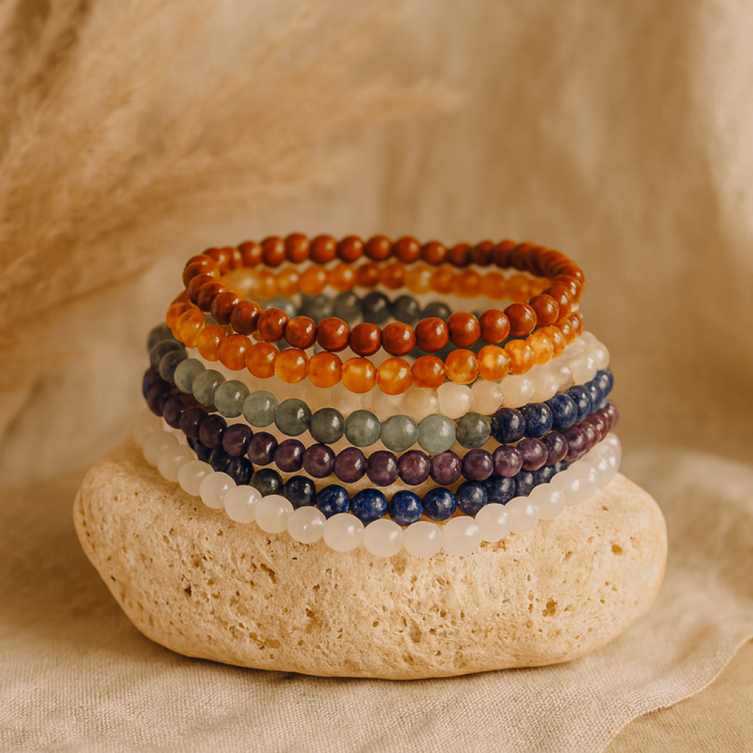 "Rainbow" Set of 7 Bracelets in Natural Stones