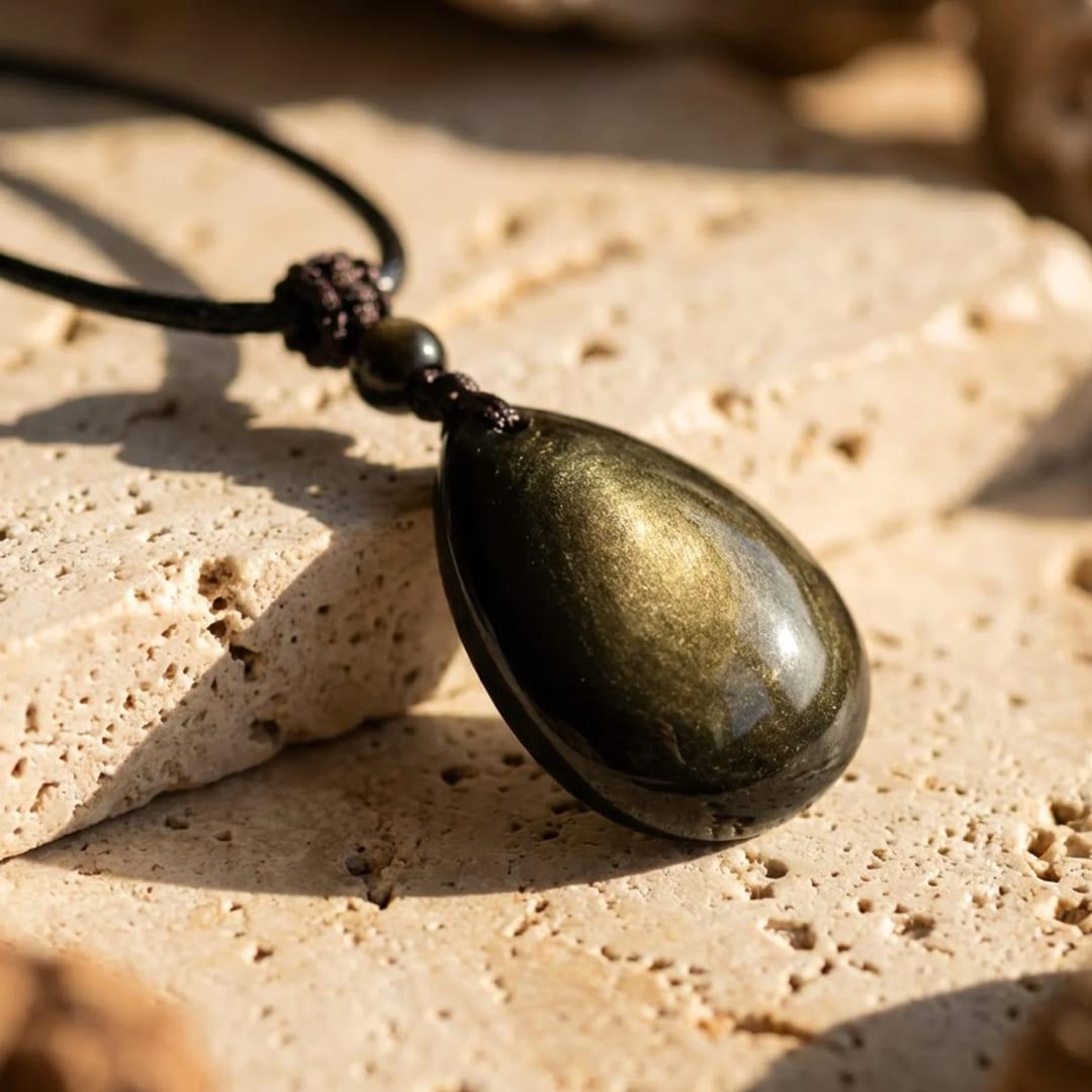 "Inner Strength" Drop Pendant in Golden Obsidian