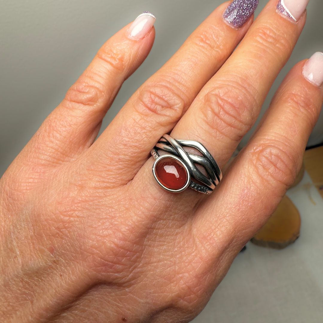 "Prema" Adjustable Ring in Garnet