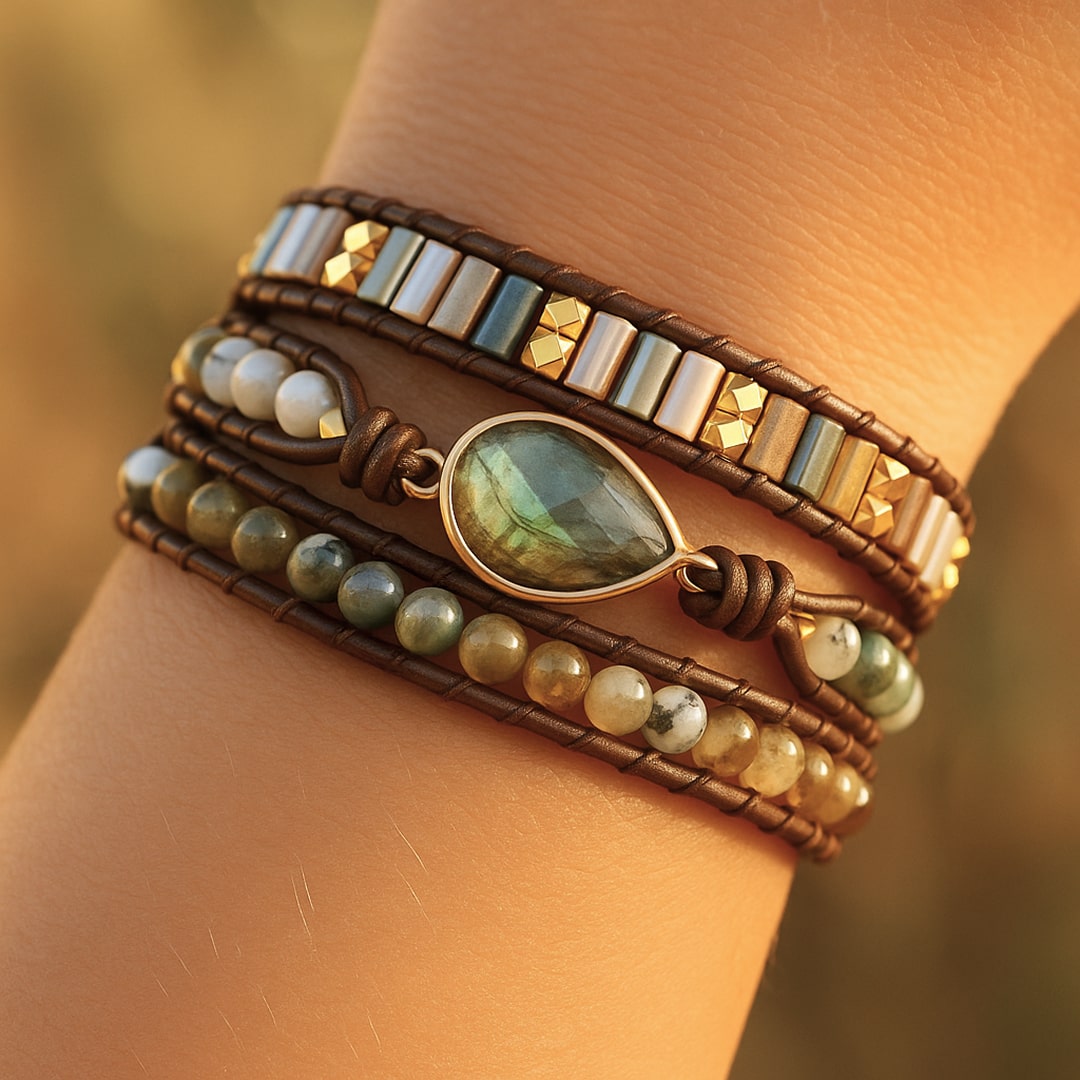 "Boreal Drop" Wrap Bracelet in Labradorite