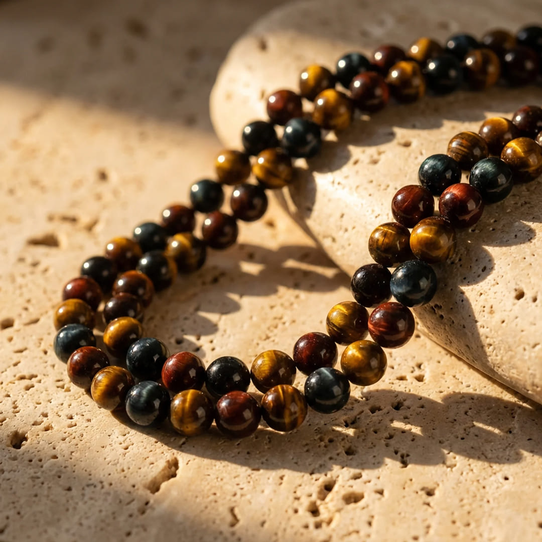 "Multiple Eye" Necklace in Tiger's Eye, Hawk's Eye & Bull's Eye