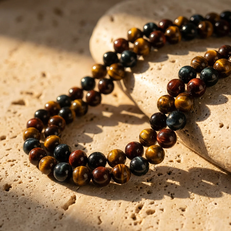 "Multiple Eye" Necklace in Tiger's Eye, Hawk's Eye & Bull's Eye