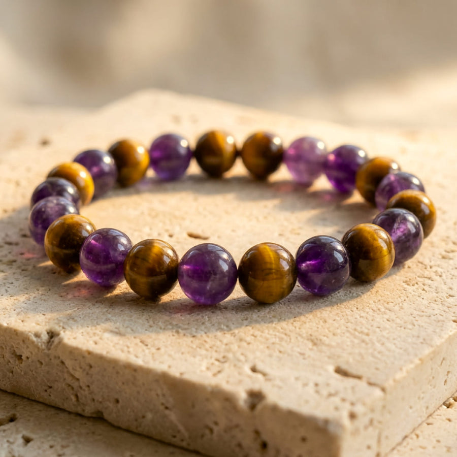 "Deliverance" Bracelet in Amethyst & Tiger's Eye