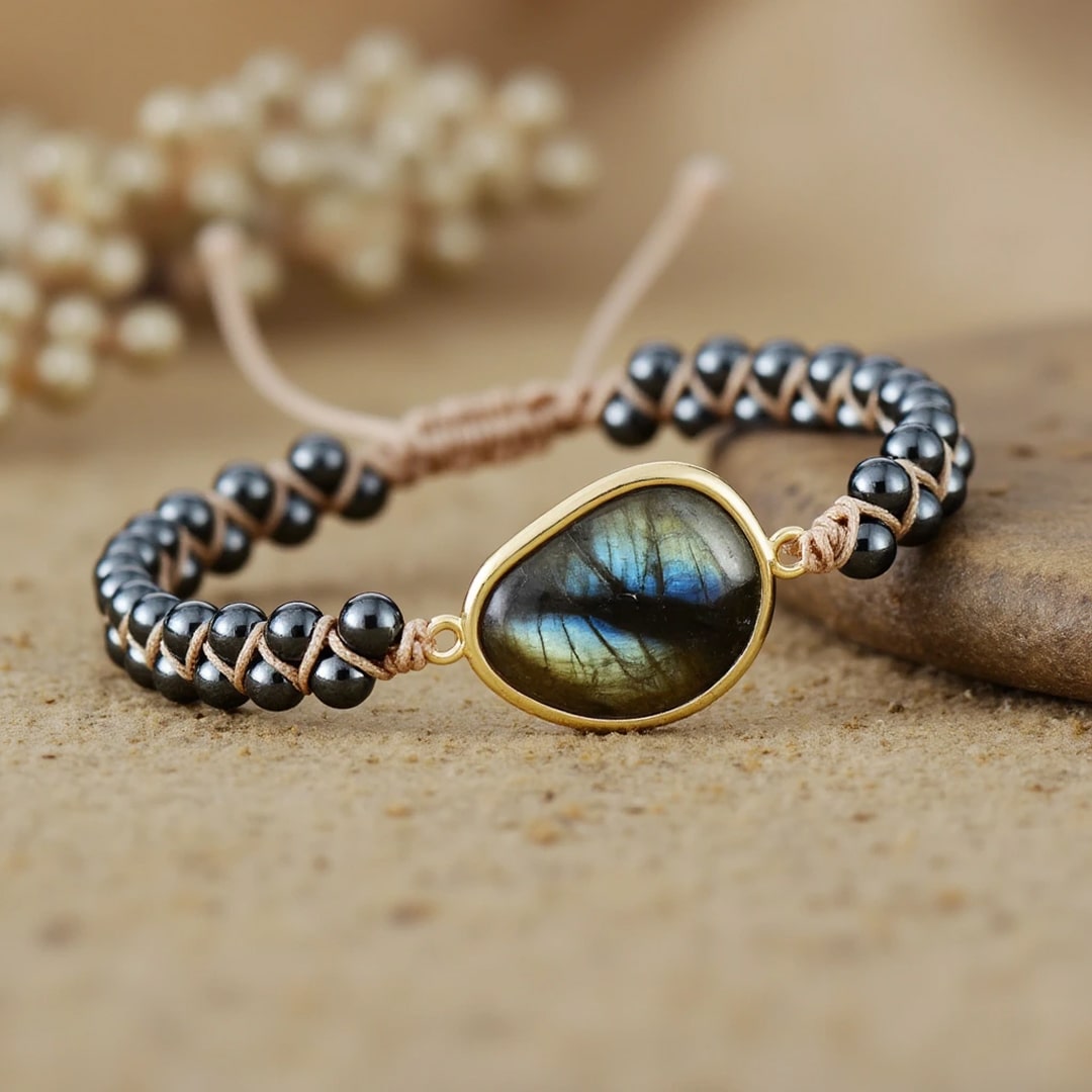 "Celestial Eye" Bracelet in Labradorite & Hematite
