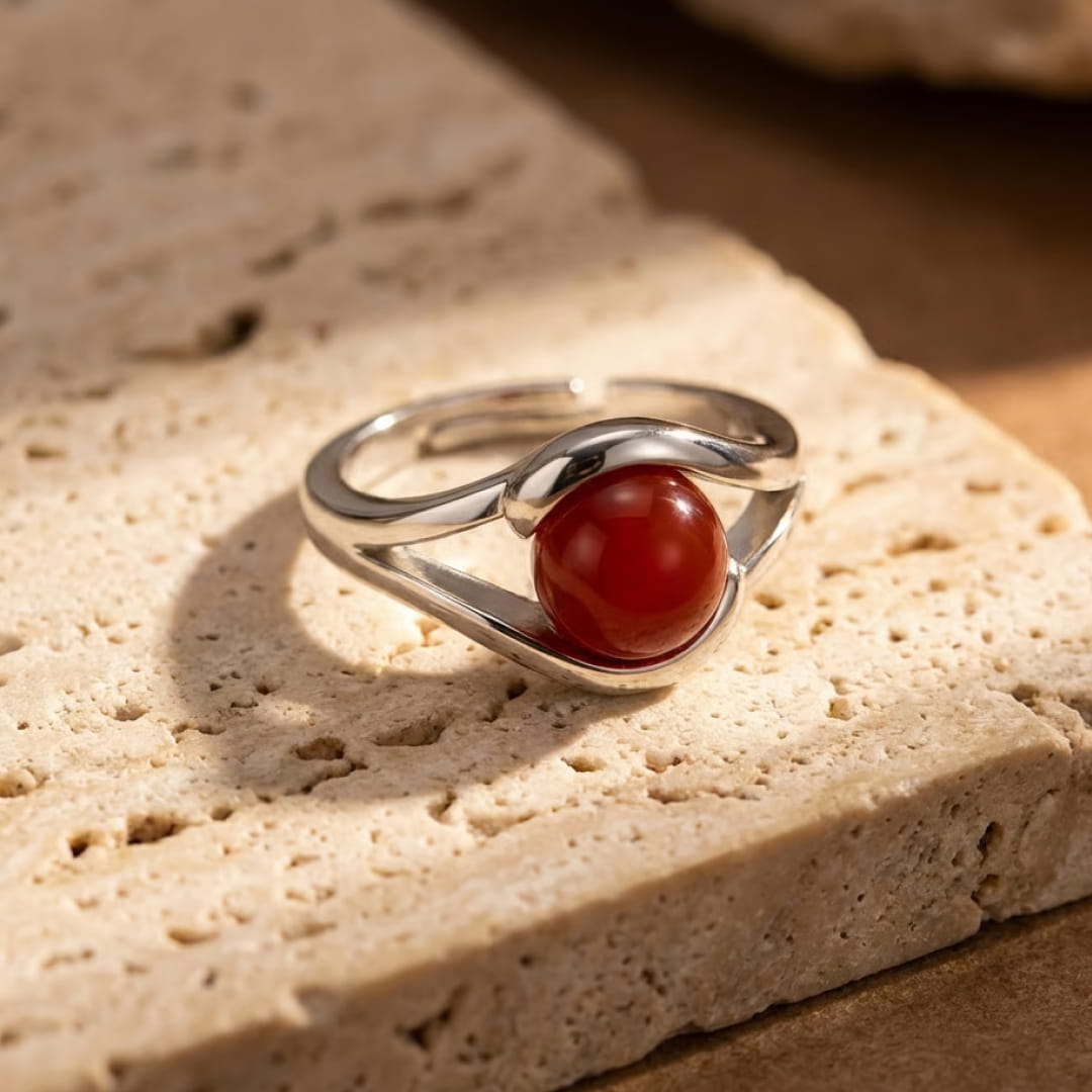 "Inner Drive" Adjustable Ring in Red Agate