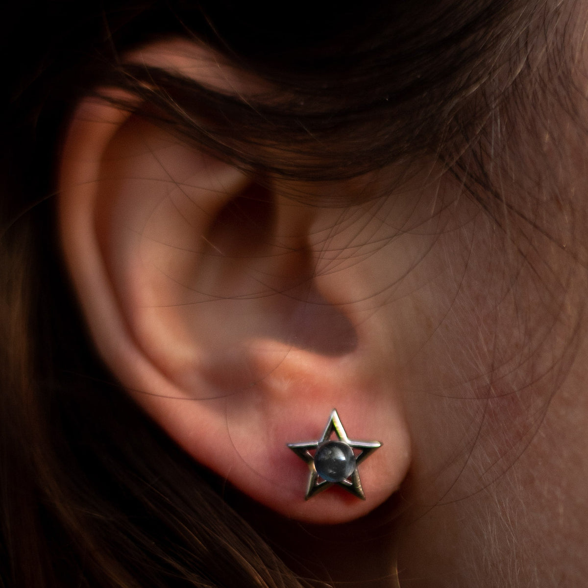 "Moon Star" Earrings in Labradorite & Silver-Tone Metal